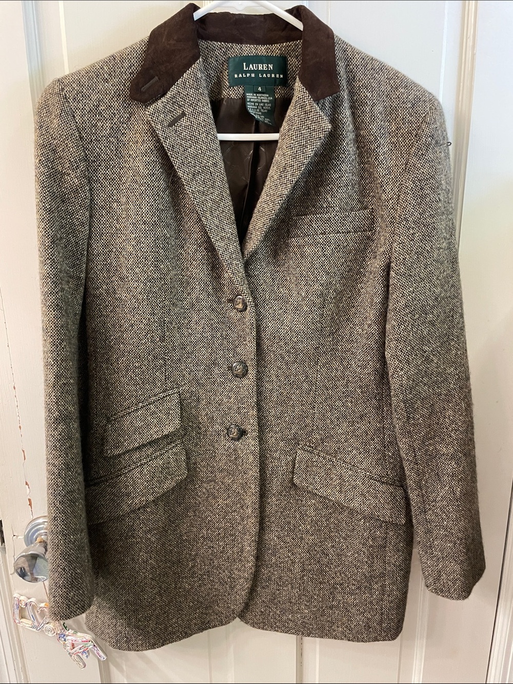 Lauren Ralph Lauren Brown Tweed Blazer with Dark Brown Collar